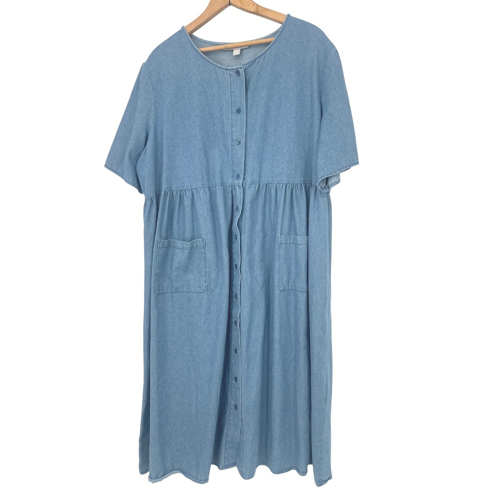 Woman Within Denim Button Midi Dress Short Sleeve Cottagecore Western Ranch 20WP